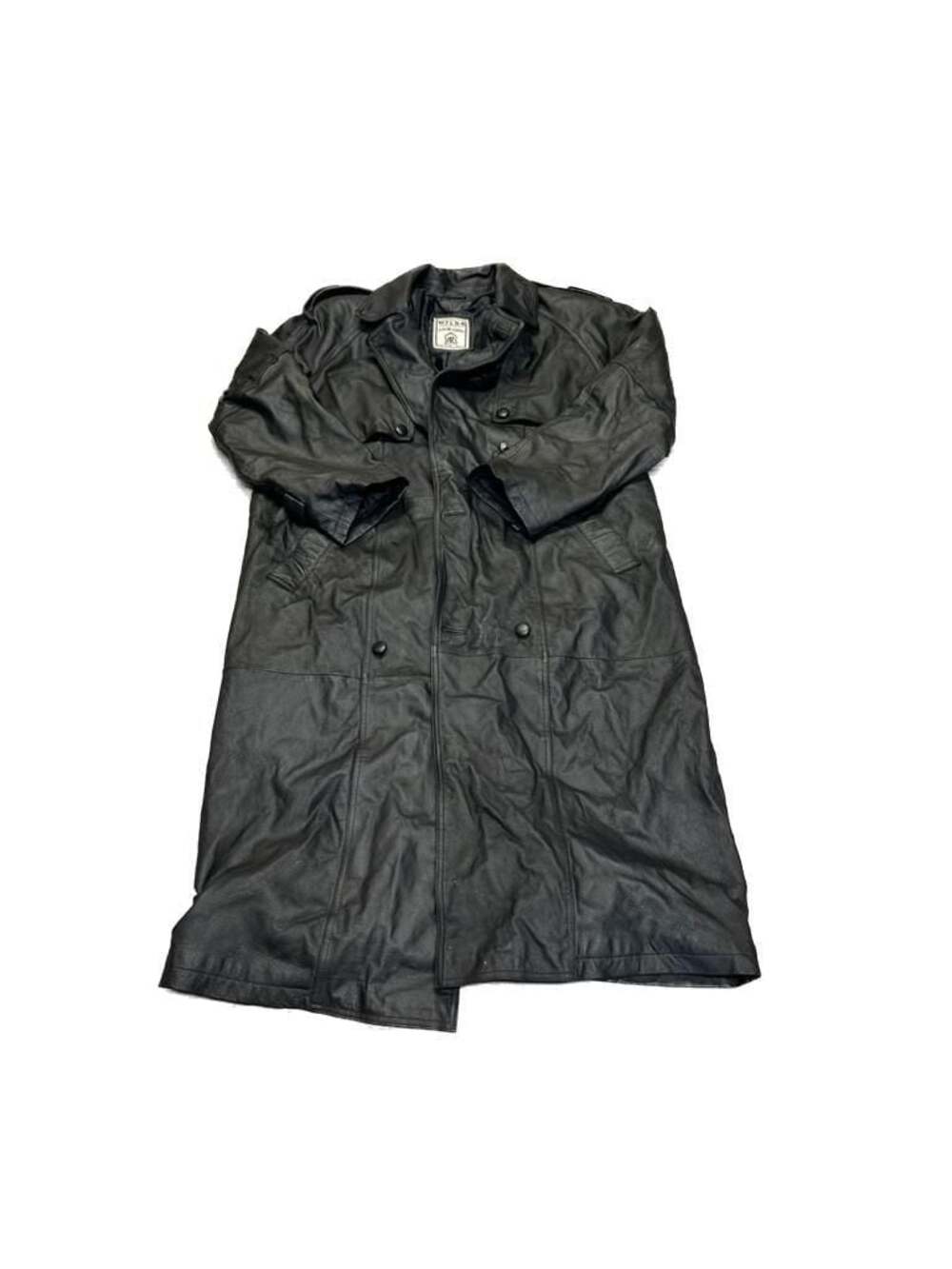 Vintage Wilda Genuine Leather Double Breasted Long Trench Coat Duster Size L
